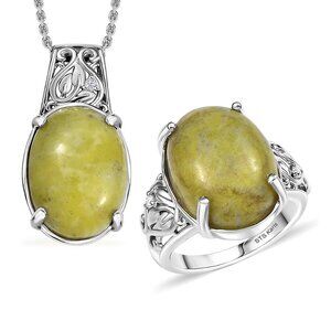 Ring & Pendant Marble and White Zircon 24.25 ctw Ring Size 10 & Pendant 20"